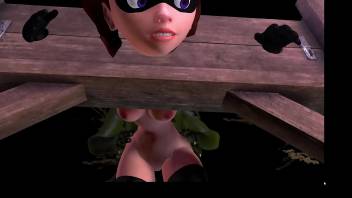 3D VR animation hentai video game  Virt a Mate anime cartoon. A green orc with a hefty dick caught Elastica in a trap and fucked her in the elastic ass.